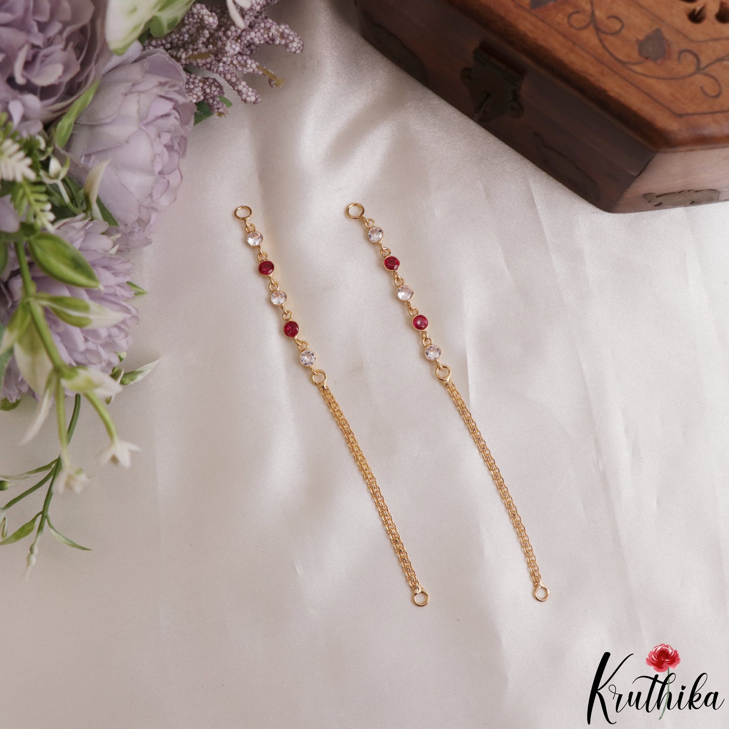 Simple Gold-Tone CZ Earchains EC224 (Available In 3 Colors)