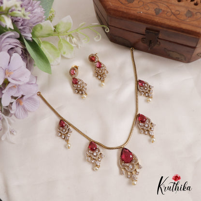 Sparkling AD Teardrop Motifs Victorian Necklace NC2654 (Available in 3 Colours)