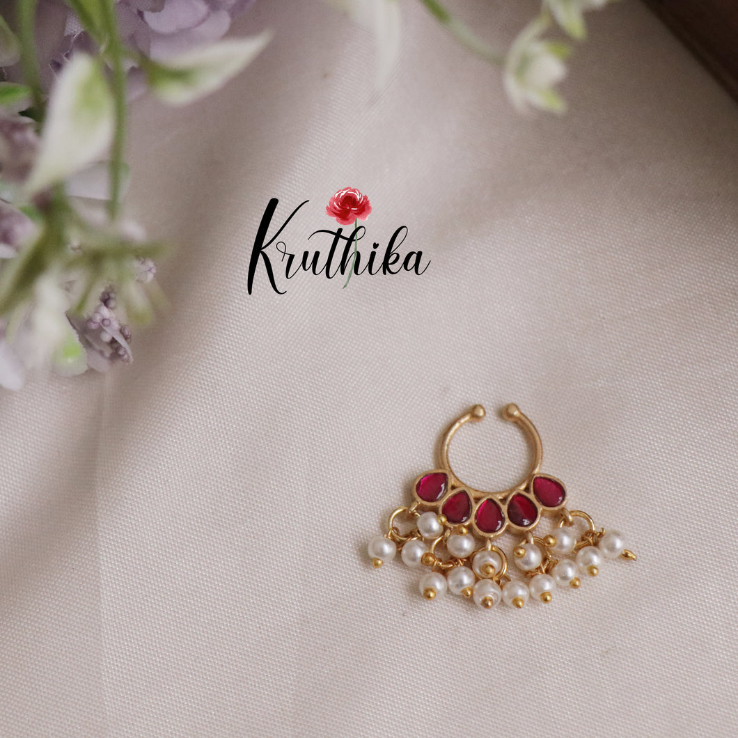 Elegant Guttapusalu Jadau Septum Nose Ring - No Piercing Required N32