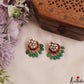 Pretty Floral Motifs Chandbali Jadau Stud Earrings With Green Bead Drops E1140