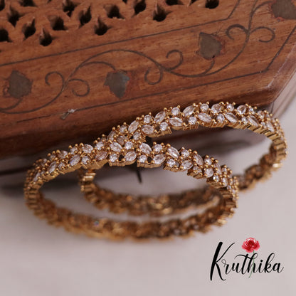 Trendy CZ Sparkling Floral Bangles B282 (Set of 2 Bangles)