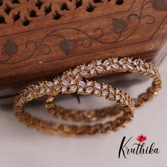 Trendy CZ Sparkling Floral Bangles B282 (Set of 2 Bangles)