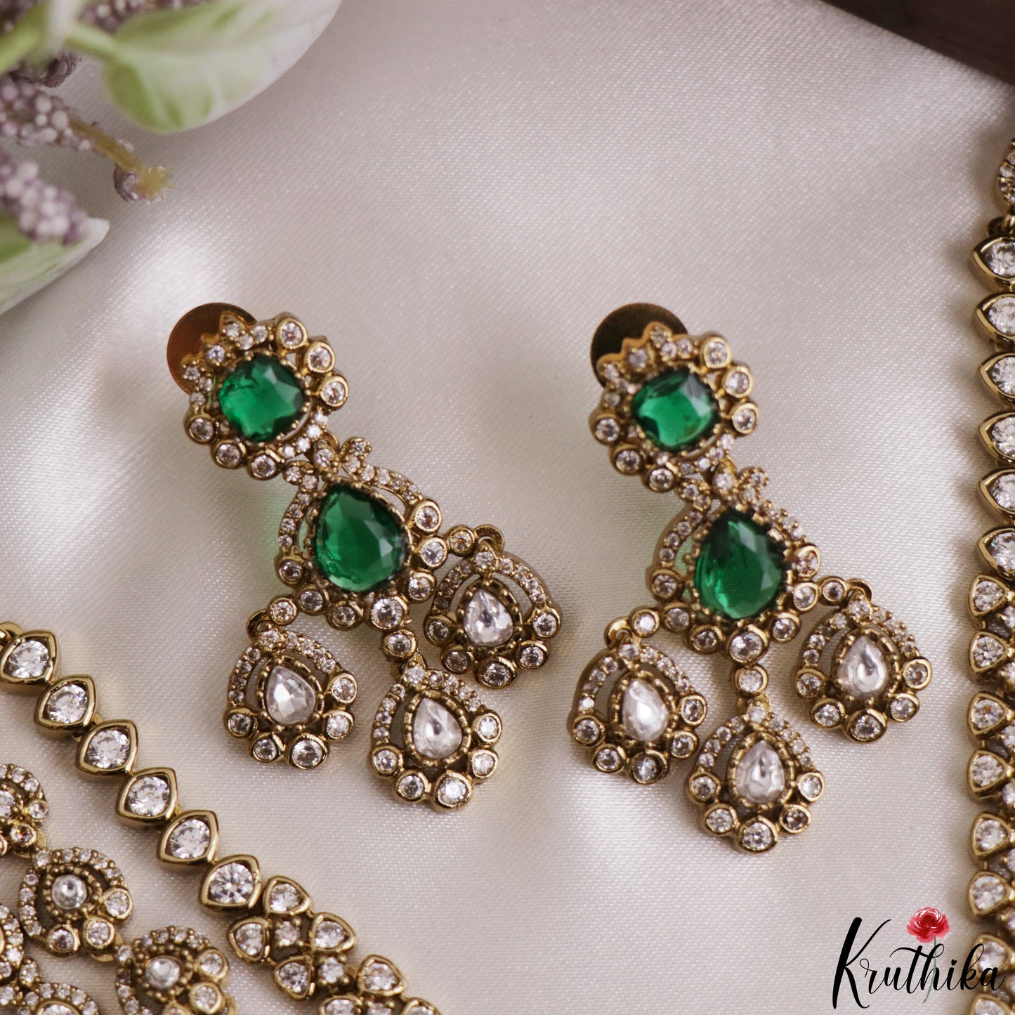 Sparkling Teardrop Motifs Multi Layered CZ Victorian Necklace NC3274 (Available In 5 Colors)