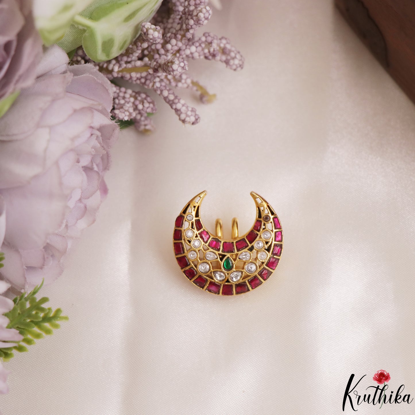 Trendy Floral Motifs Chandra Surya Jadau Hair Ornaments J414