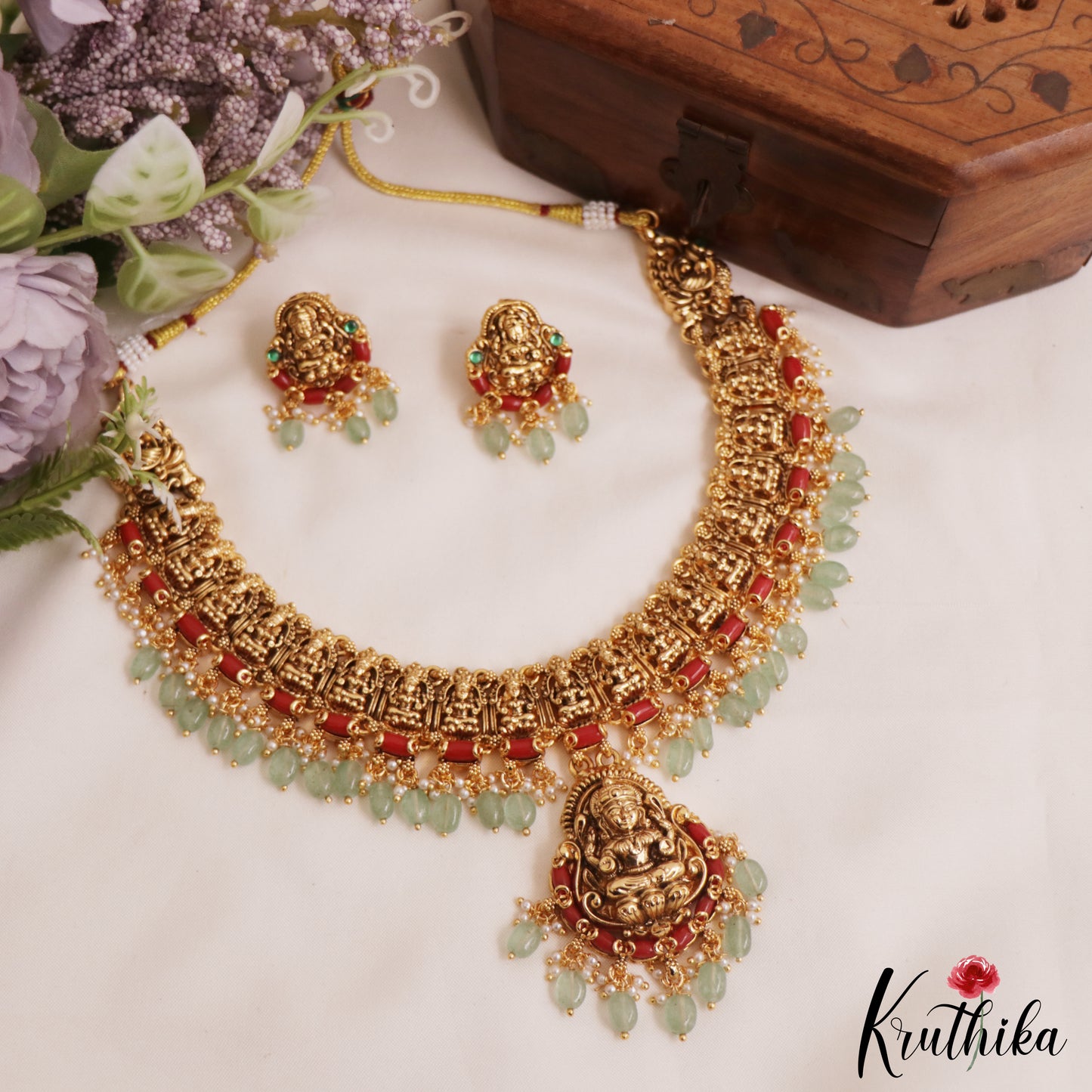 Gorgeous Antique Nagas Lakshmi Motifs Coral Necklace NC2840