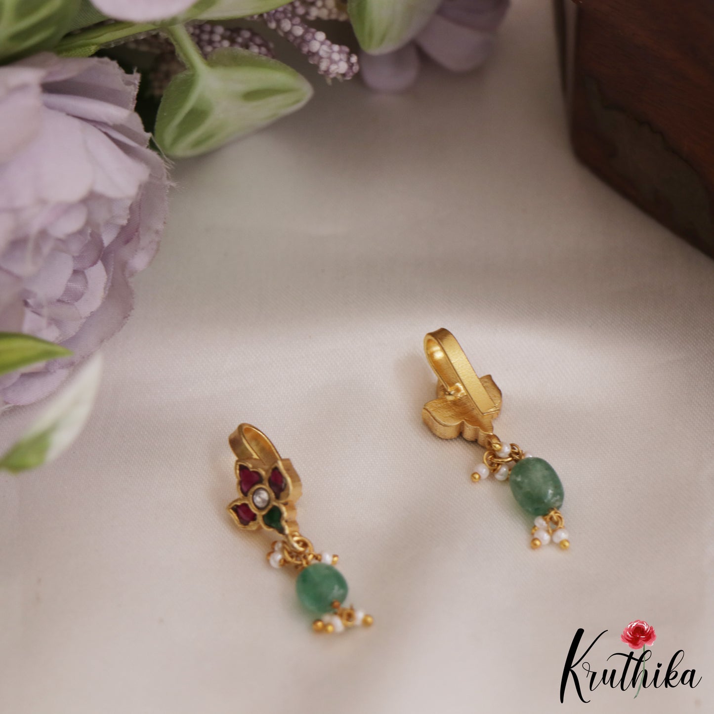 Trendy Kemp Floral Earcuffs | Upper Earrings | Bugadi Earrings With Pearl And Bead Drops E866