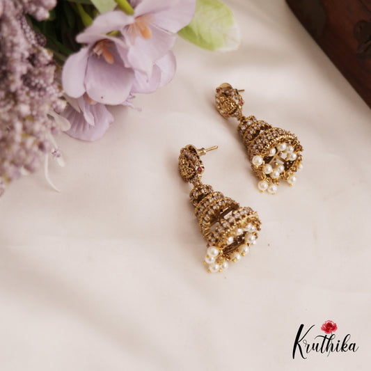 Gorgeous Antique Lakshmi Motifs Multi Layered Jhumka E992 (Available In 2 Colors)