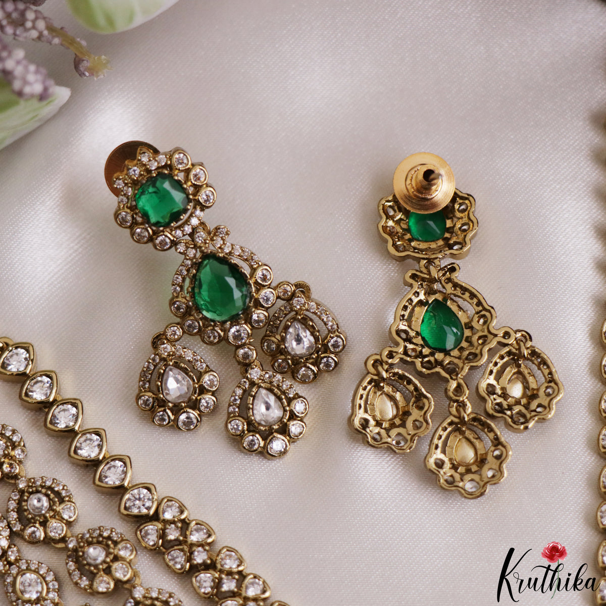 Sparkling Teardrop Motifs Multi Layered CZ Victorian Necklace NC3274 (Available In 5 Colors)