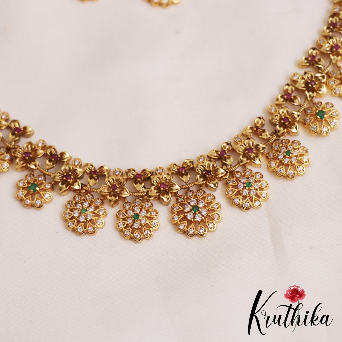 Trendy AD Floral Motifs Diamond-Finish Necklace NC2857