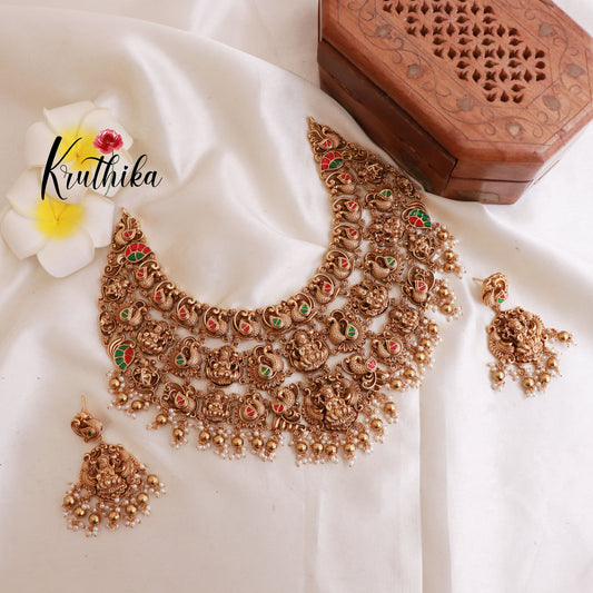 Grand Jadau three layer Temple choker NC1801 (Available in 2 Colours)