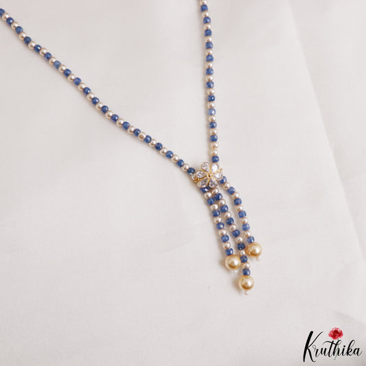 Elegant Blue & Pearl Beaded Long Necklace NC3310