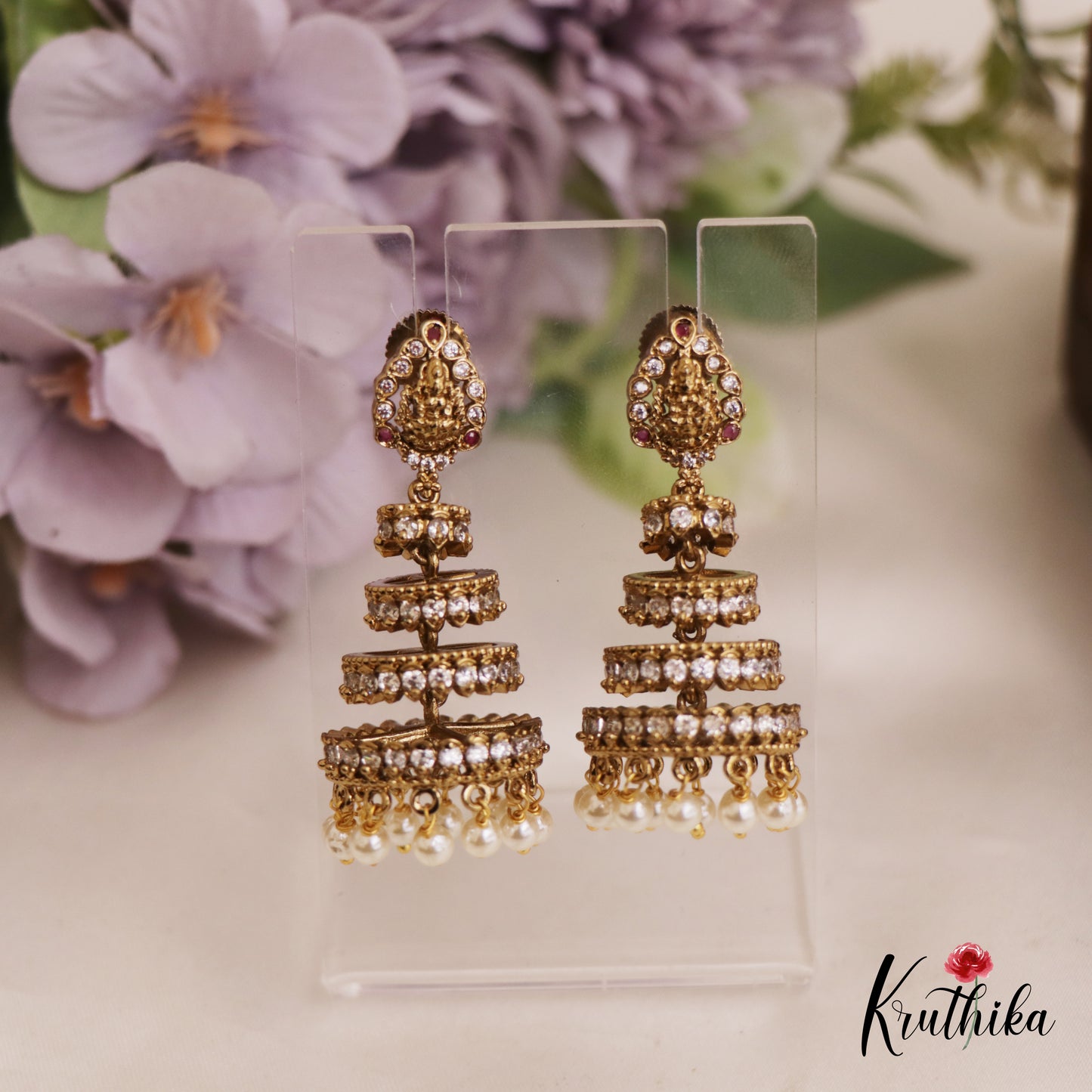Gorgeous Antique Lakshmi Motifs Multi Layered Jhumka E992 (Available In 2 Colors)