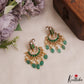 Gorgeous Leaf Motifs Chandbali Jadau Earrings With Green Bead Drops E1079 (Available In 2 Colors)