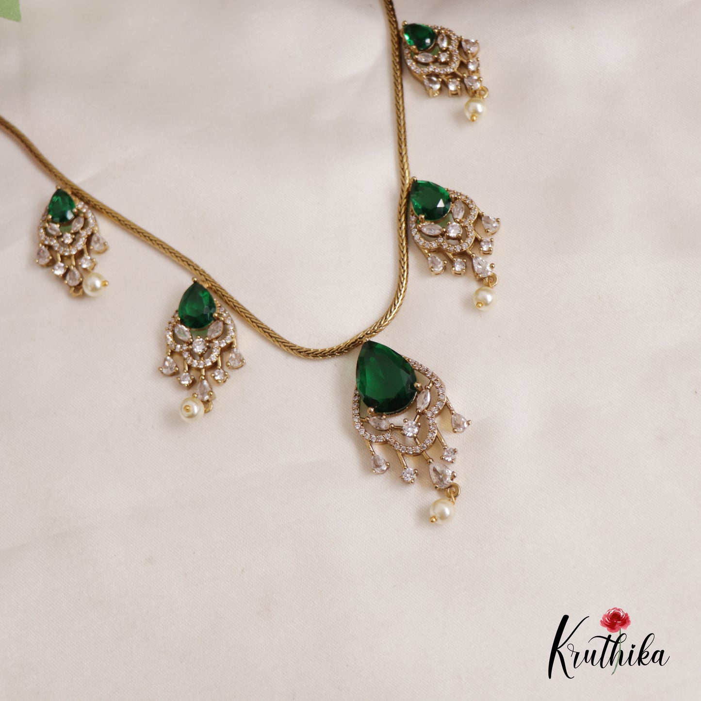 Sparkling AD Teardrop Motifs Victorian Necklace NC2654 (Available in 3 Colours)
