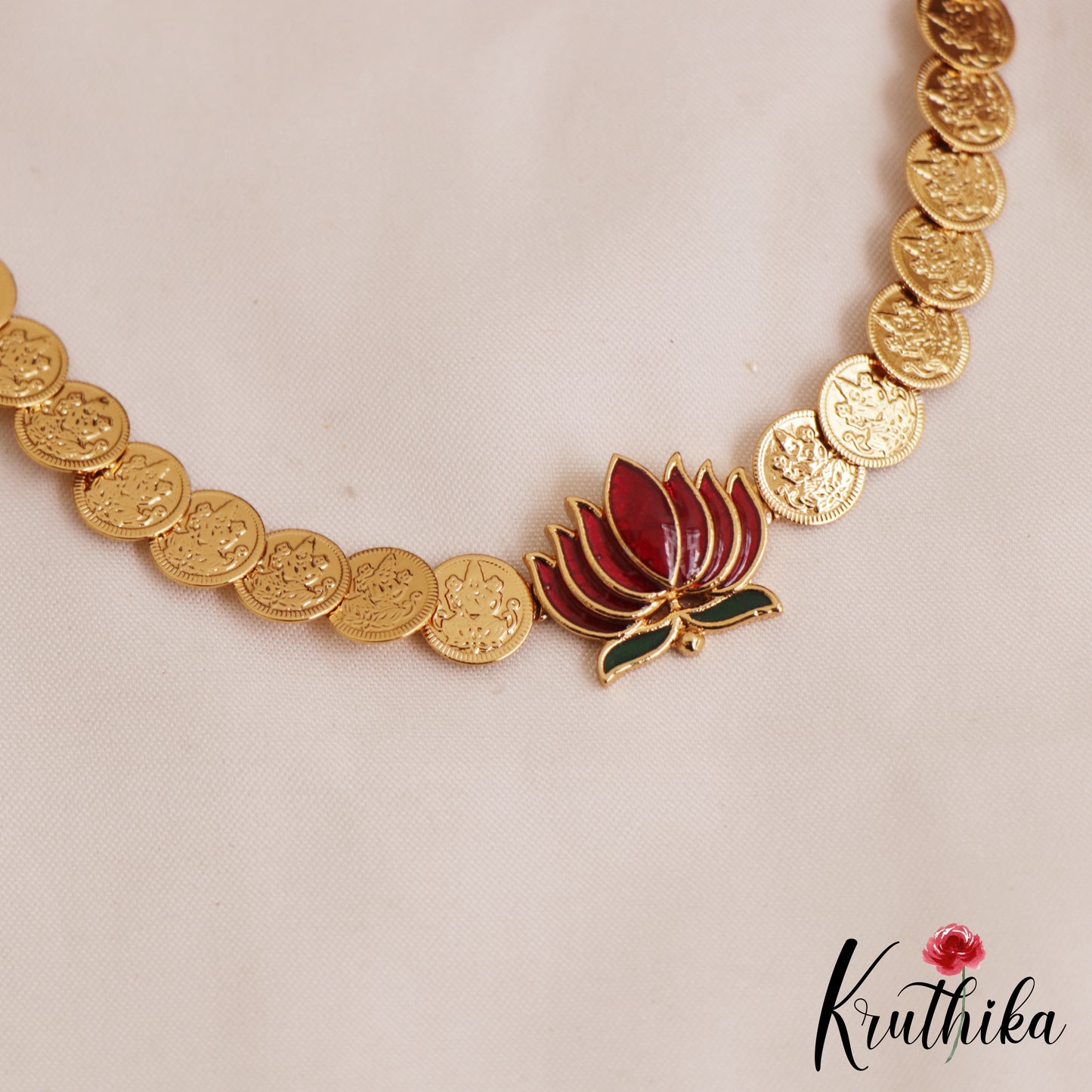 Elegant Lotus Lakshmi Motifs Kasu Choker NC2836