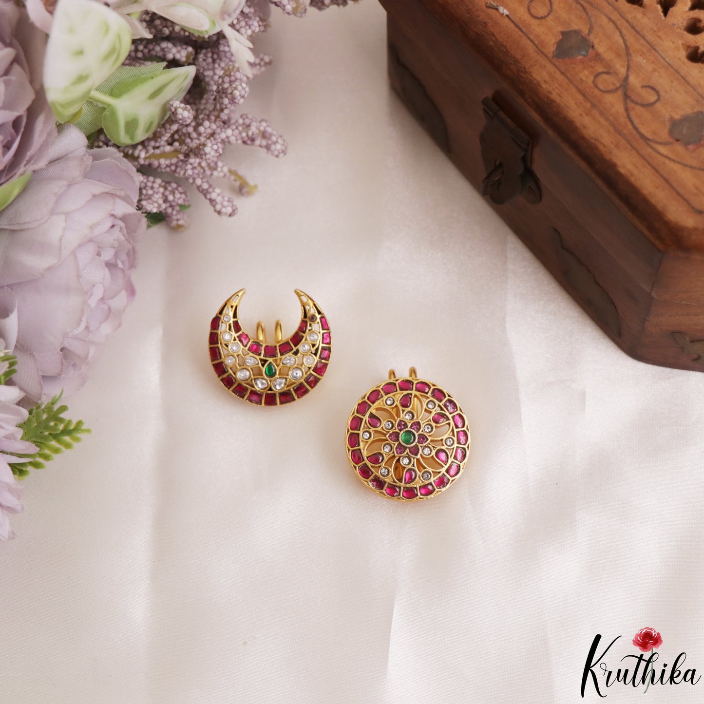 Trendy Floral Motifs Chandra Surya Jadau Hair Ornaments J414