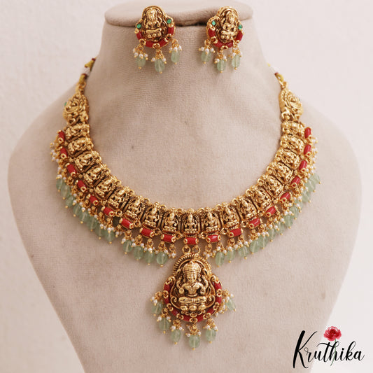 Gorgeous Antique Nagas Lakshmi Motifs Coral Necklace NC2840