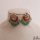 Pretty Floral Motifs Chandbali Jadau Stud Earrings With Green Bead Drops E1140