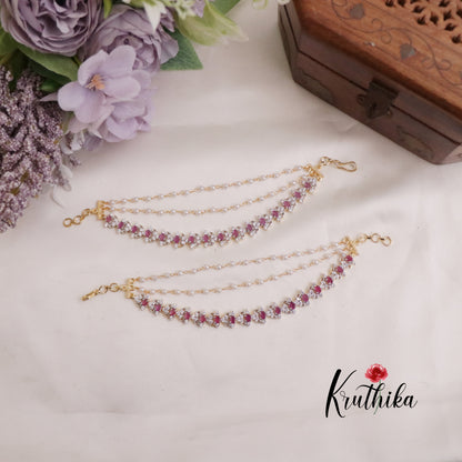 Simple CZ Sparkling Floral Three Layer Earchains EC115 (Available in 2 Colors)