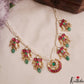 Classic Fish Motifs Pearl Strand Jadau Necklace With Green Bead Drops NC3014