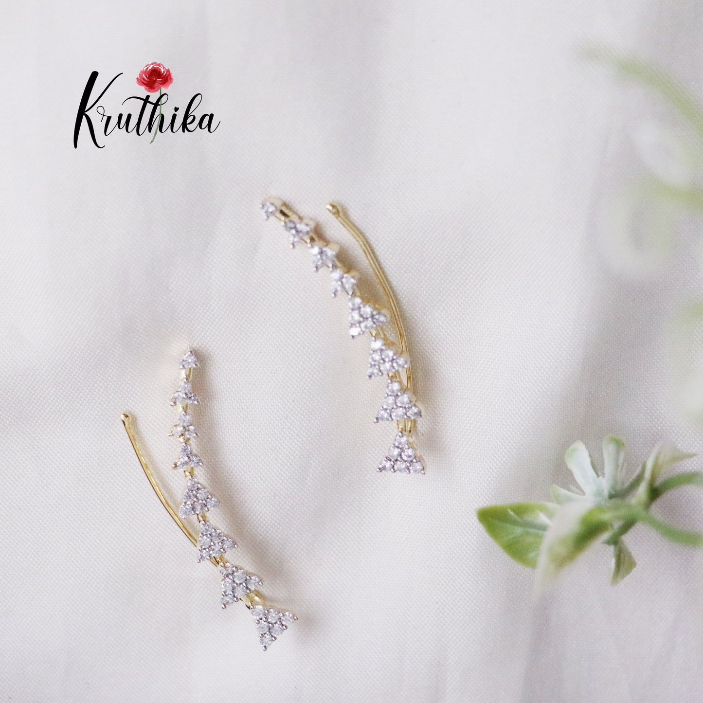 Simple Dainty AD Stones Gold Finish Ear Climbers / Ear cuffs E482