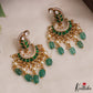 Gorgeous Leaf Motifs Chandbali Jadau Earrings With Green Bead Drops E1079 (Available In 2 Colors)