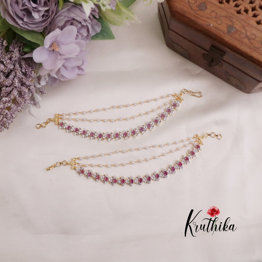 Simple CZ Sparkling Floral Three Layer Earchains EC115 (Available in 2 Colors)