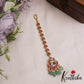 Elegant Peacock Leaf Motifs Jadau Maang Tikka With Green Bead Drops MT385