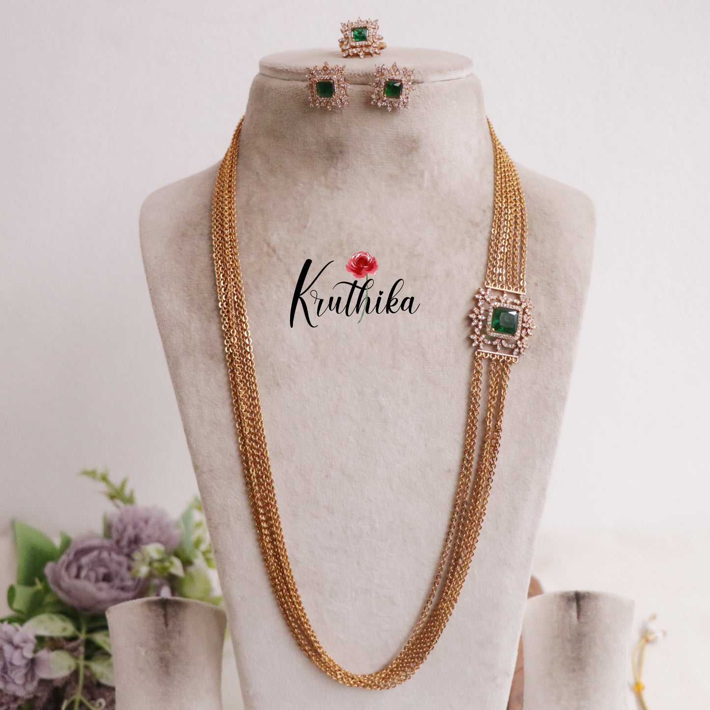 Trendy Four Layer Chandra Haaram Ruby with AD Pendant Sets LH1943 (available in 2Colors)