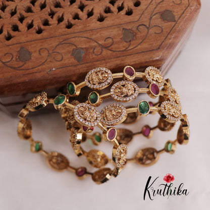 Simple Trendy AD Temple Lakshmi Coin Bangles B305 (Set of 4 Bangles)