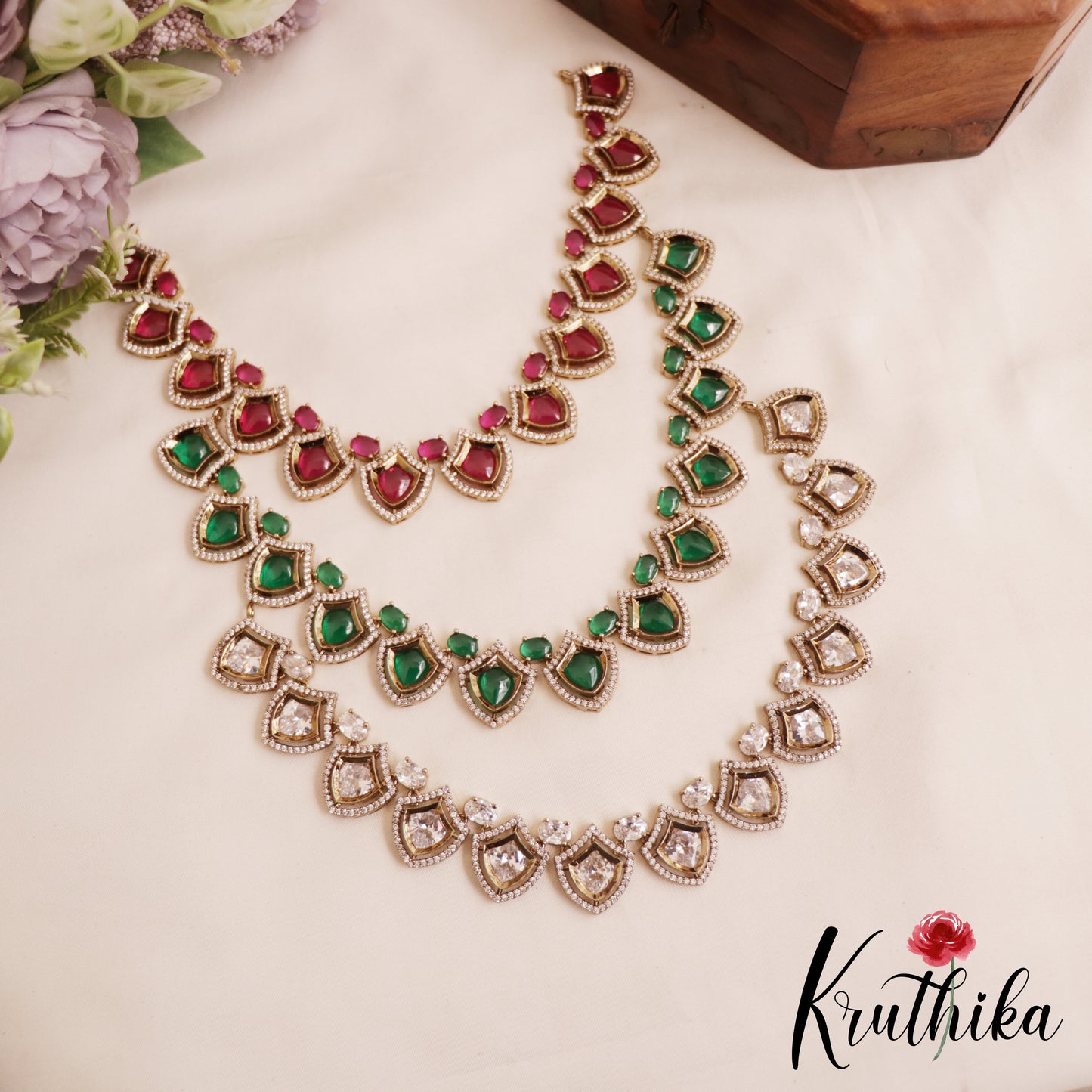 Sparkling Diamond-Finish AD Victorian Necklace NC2847 (Available In 3 Colors)