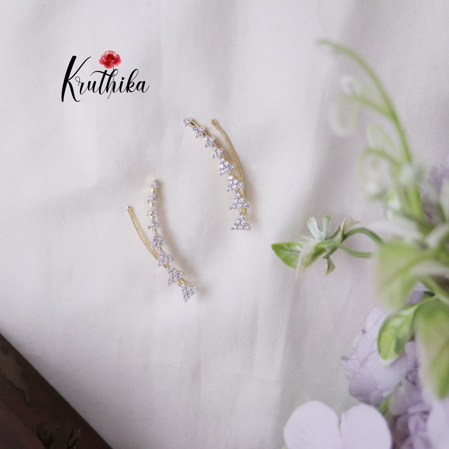 Simple Dainty AD Stones Gold Finish Ear Climbers / Ear cuffs E482