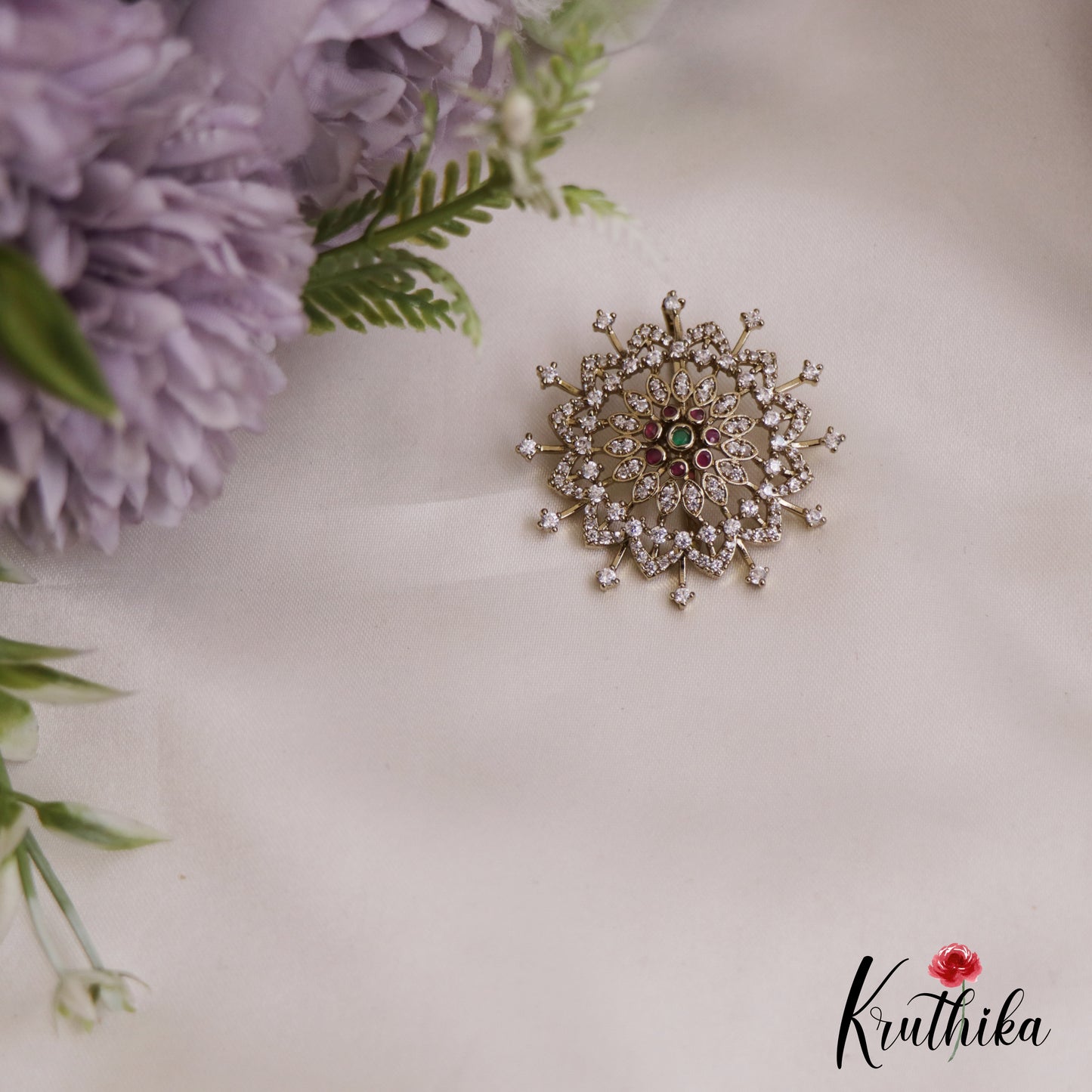 Trendy Floral Motifs Chandra Surya AD Hair Ornaments J361