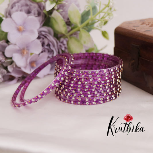 Beautiful Handcrafted Glass Bangles with Stones B250 (set of 12 bangles)