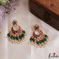 Premium Floral Motifs Jadau Chandbali Earrings With Green Bead Drops E1190