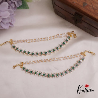 Simple CZ Sparkling Floral Three Layer Earchains EC115 (Available in 2 Colors)