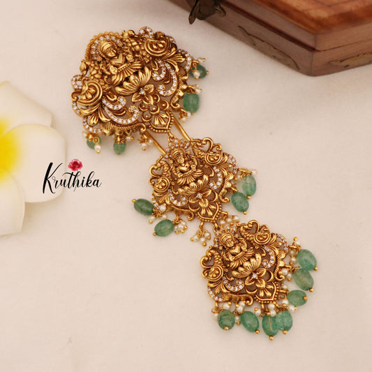 Premium Temple Jada billa with bead drops J66