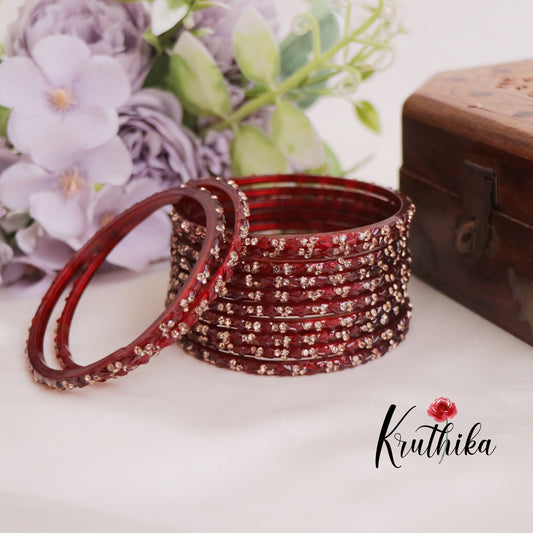 Simple Handcrafted Glass Bangles with Stones B252 (set of 12 Bangles)