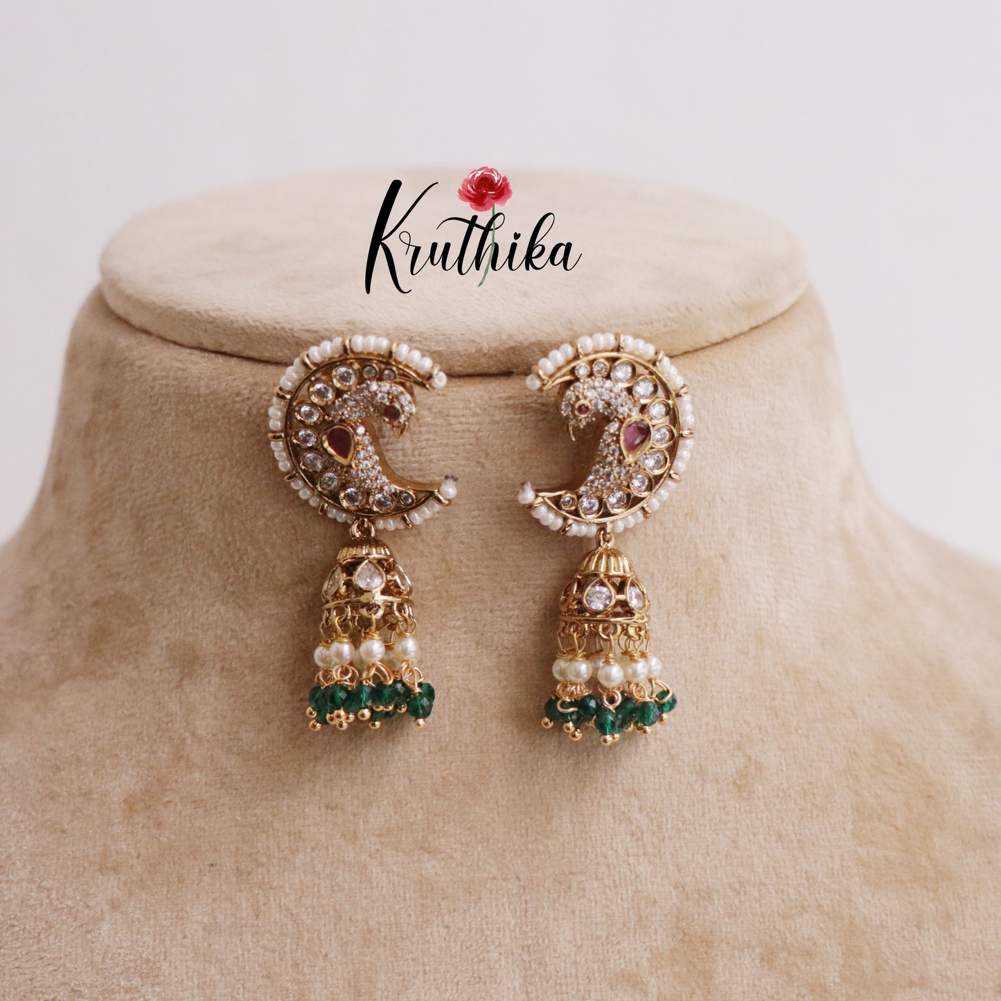 Grand Chandra Mayuri Jhumkas with Beads Drops E636 (Available in 2 Colors)