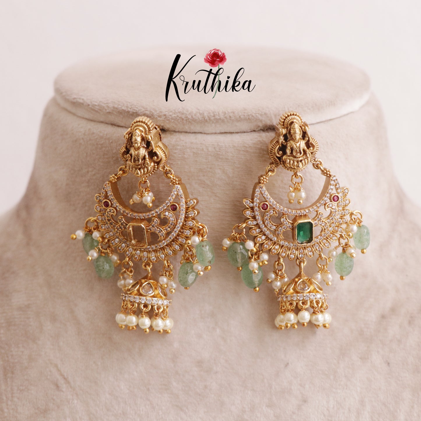 Beautiful AD Chandbalis Jhumkas with Pearl Beads E510