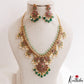 Stunning Kemp Floral Peacock Motifs Guttapoosalu Necklace With Green Bead Drops NC3219