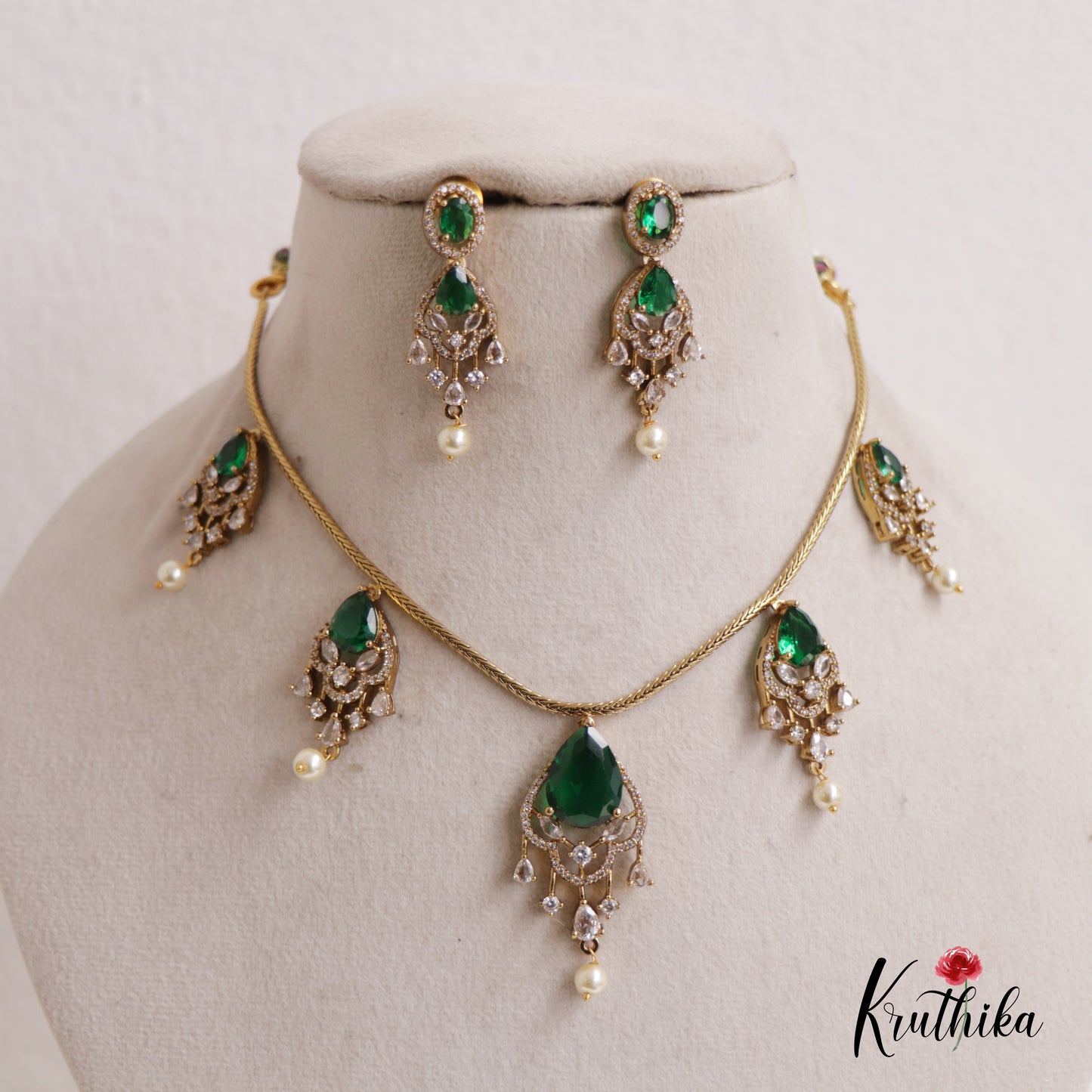 Sparkling AD Teardrop Motifs Victorian Necklace NC2654 (Available in 3 Colours)