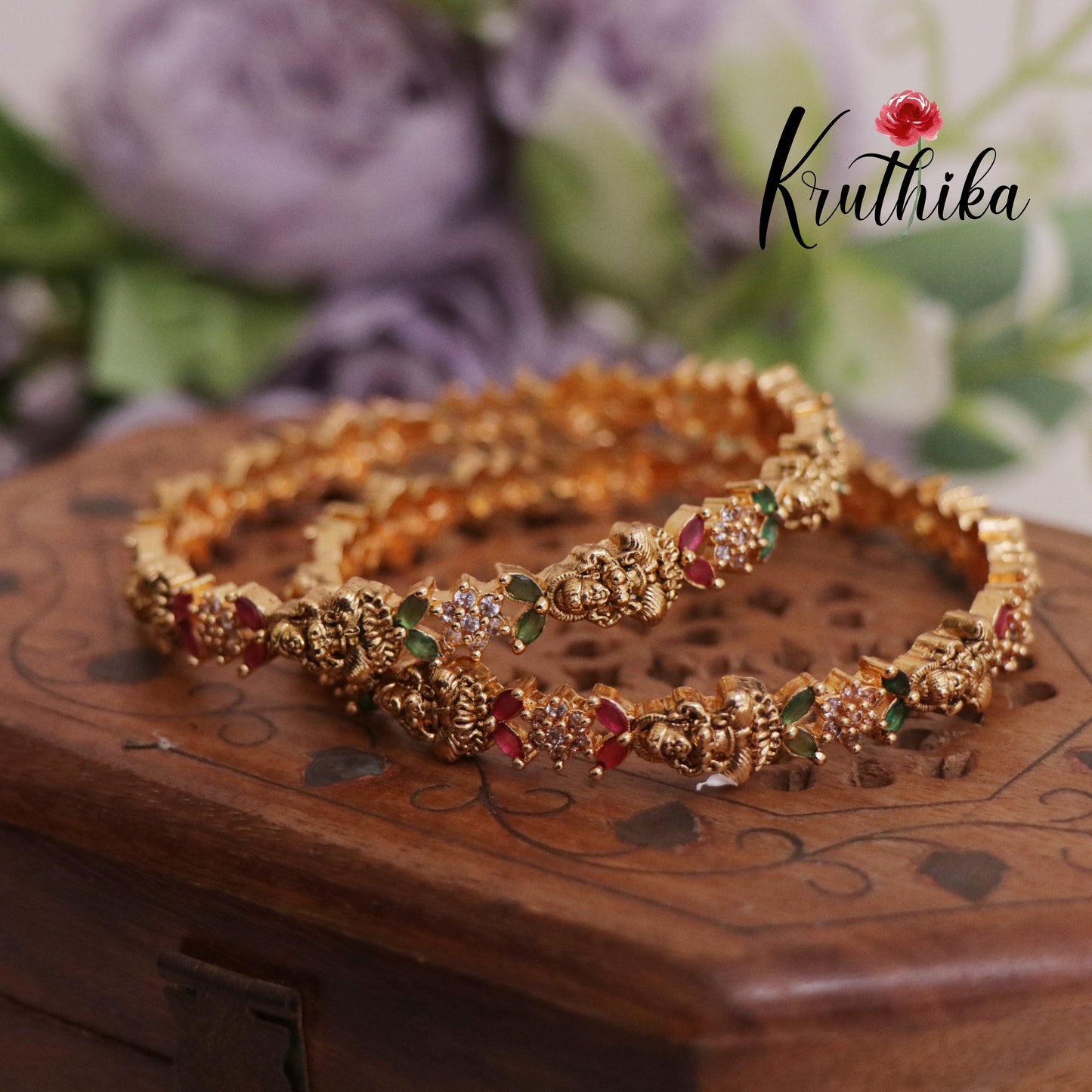 Beautiful AD Lakshmi Victorian Bangles B287 (Set of 2 Bangles)