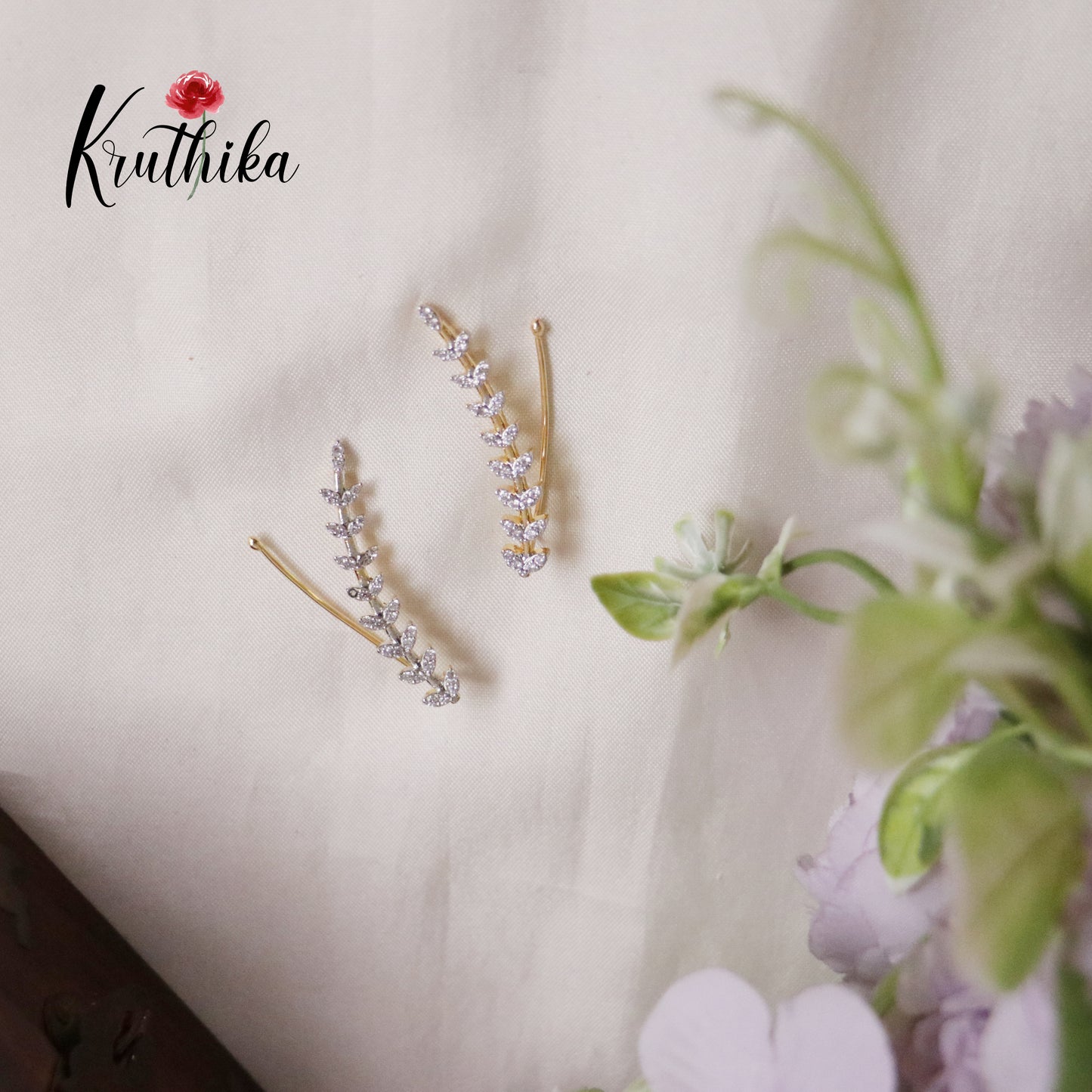 Trendy Dainty AD Stones Gold Finish Ear Climbers / Ear cuffs E483