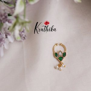 Beautiful Lotus Design Jadau Septum Nose Ring- No Piercing Required N29 (Available in 5 Colours)