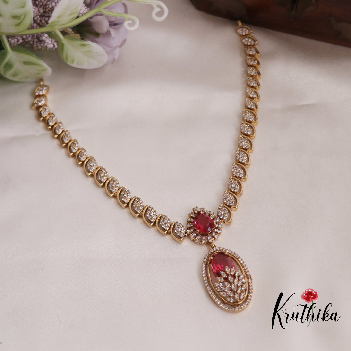 Gergous CZ Multi Stone Pearl Shape Pendant Necklace NC2129 Available in 3 Colors)