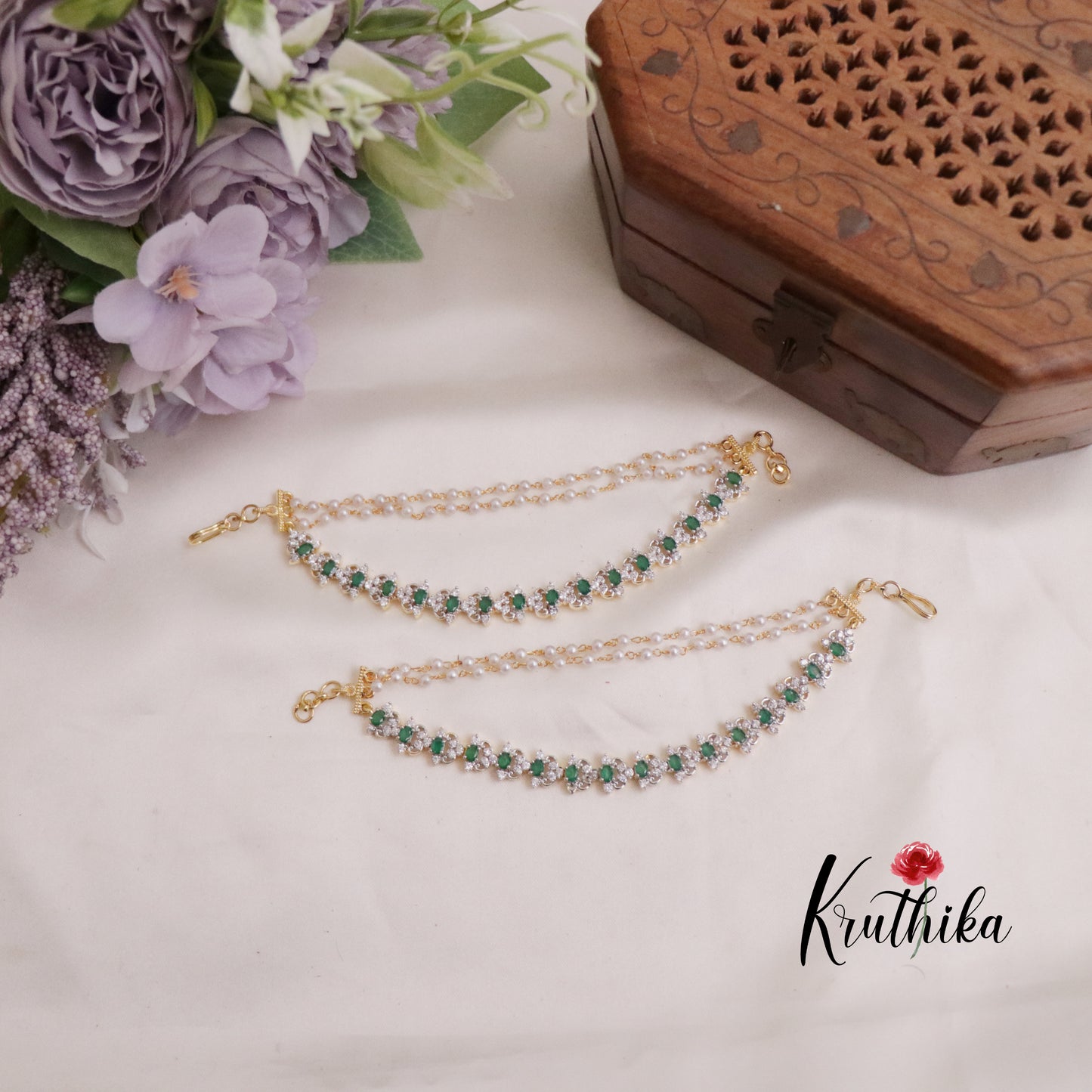 Simple CZ Sparkling Floral Three Layer Earchains EC115 (Available in 2 Colors)