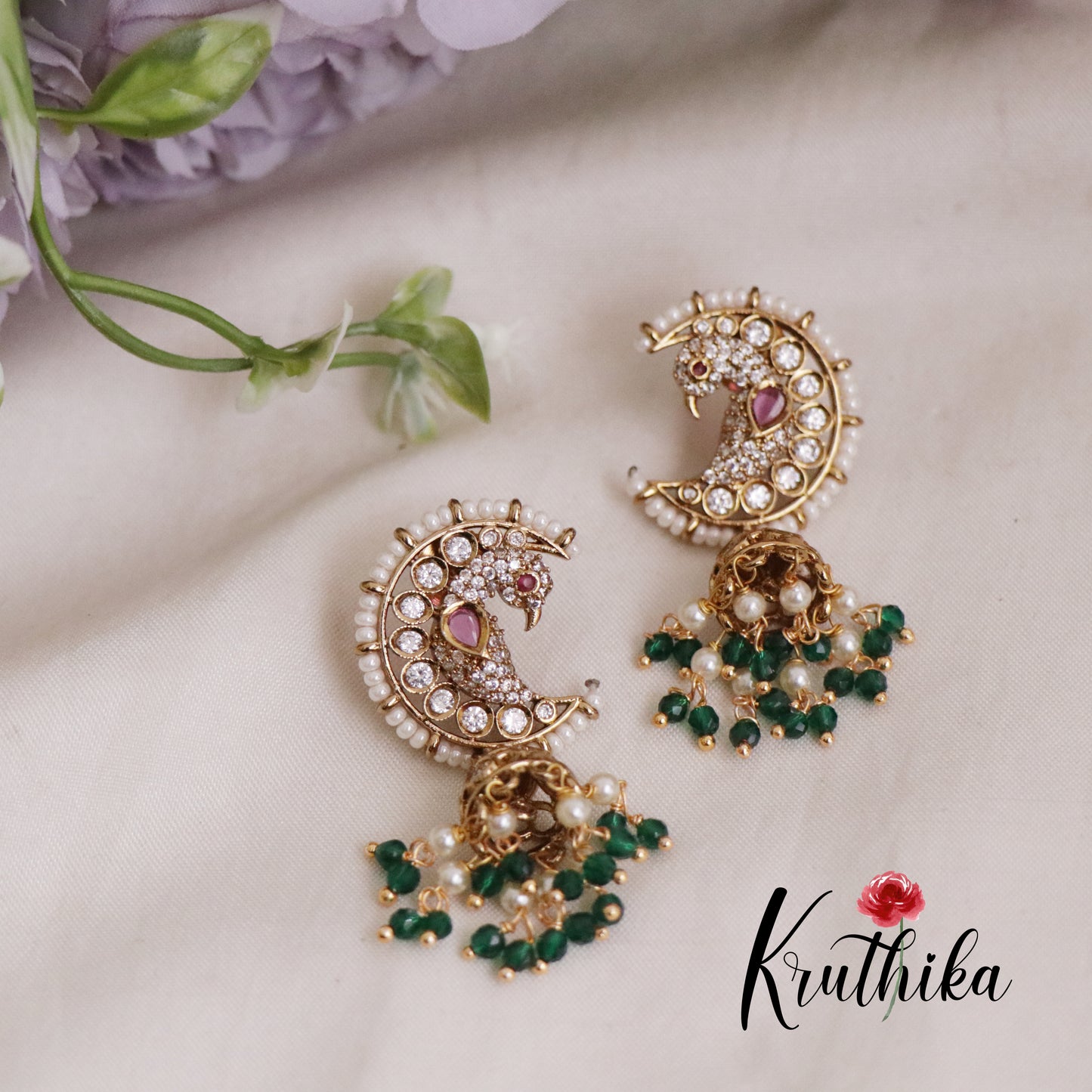 Grand Chandra Mayuri Jhumkas with Beads Drops E636 (Available in 2 Colors)