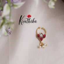Beautiful Lotus Design Jadau Septum Nose Ring- No Piercing Required N29 (Available in 5 Colours)