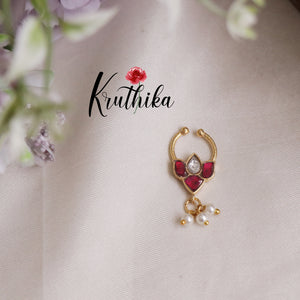 Beautiful Lotus Design Jadau Septum Nose Ring- No Piercing Required N29 (Available in 5 Colours)